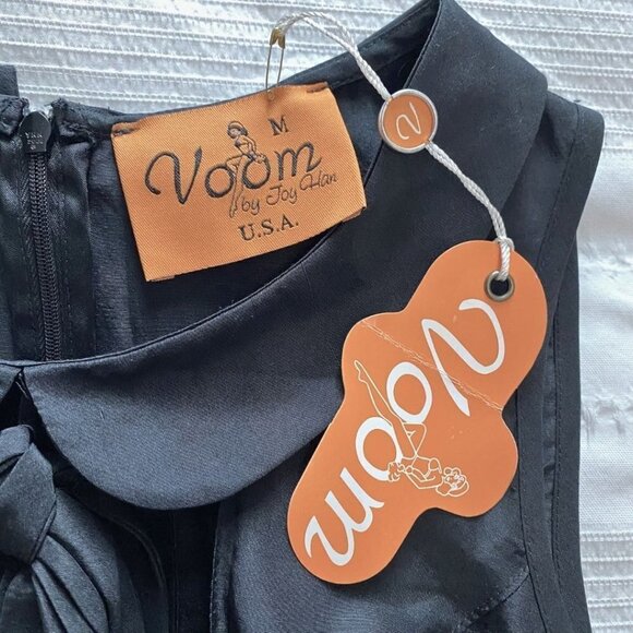 NWT VOOM BY JOY HAN BLACK SILK BOW RETRO PIN UP SHEATH MIDI DRESS - M - Picture 7 of 10